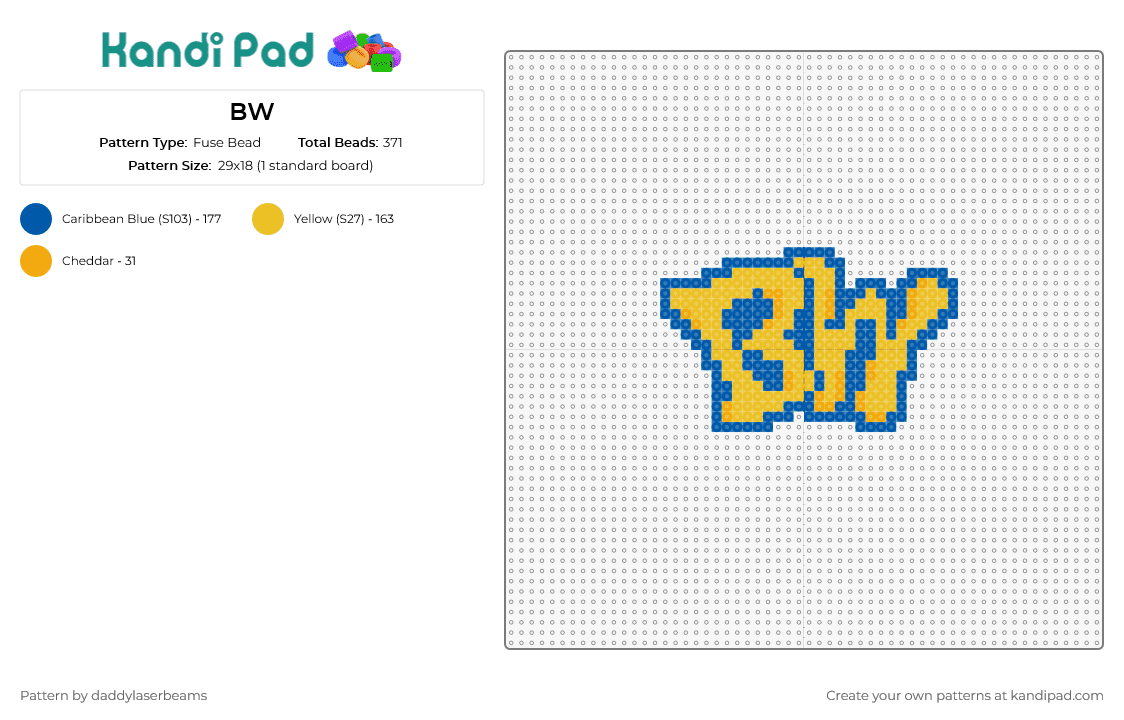 BW - Fuse Bead Pattern by daddylaserbeams on Kandi Pad - bw,logo,dj,text,pokemon,music,edm,yellow,blue