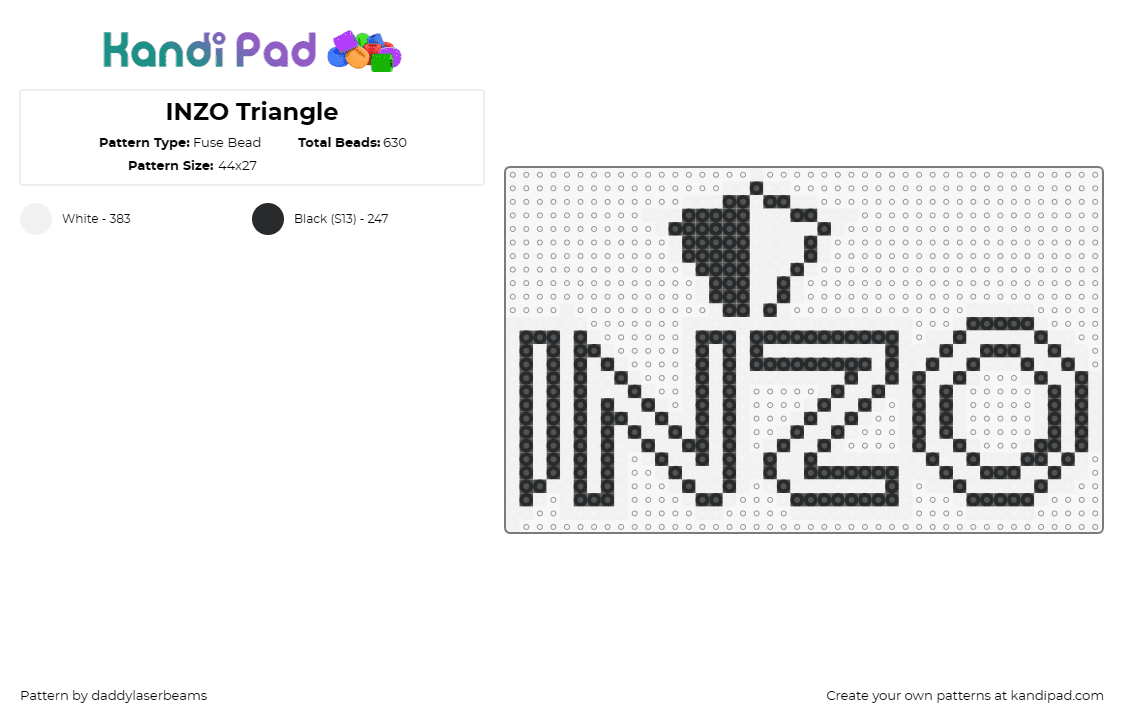 INZO Triangle - Fuse Bead Pattern by daddylaserbeams on Kandi Pad - inzo,dj,logo,text,music,edm,white,black