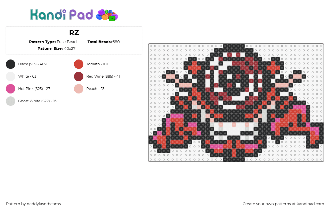 RZ - Fuse Bead Pattern by daddylaserbeams on Kandi Pad - rezz,subtronics,cyclops,hypnotic,dj,edm,music,trippy,teeth,red