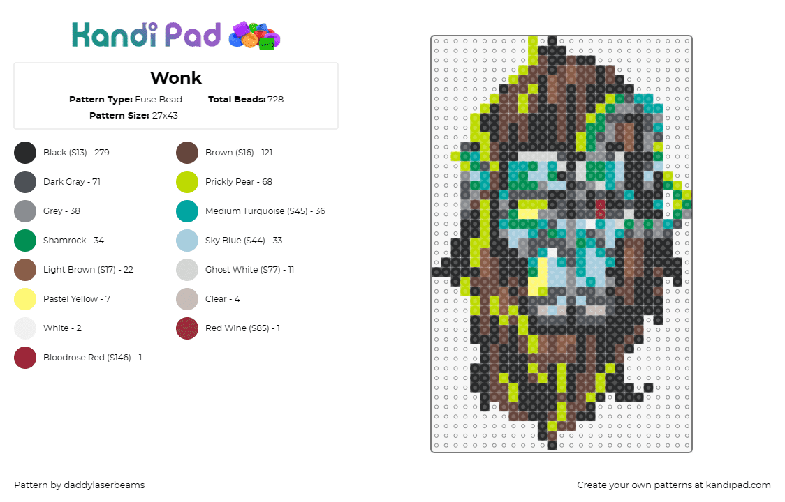 Wonk - Fuse Bead Pattern by daddylaserbeams on Kandi Pad - gorilla,subject wonk,cyborg,music,silverback,animal,sci-fi,rhythm