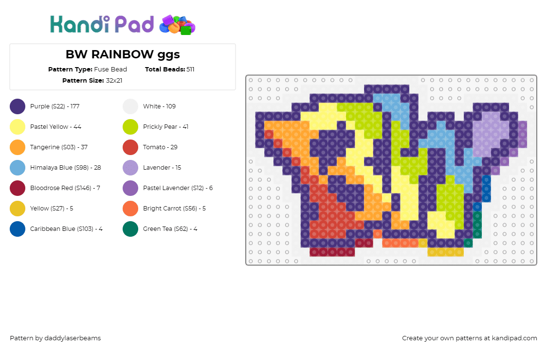 BW RAINBOW ggs - Fuse Bead Pattern by daddylaserbeams on Kandi Pad - bw,logo,dj,text,music,edm,rainbow,colorful