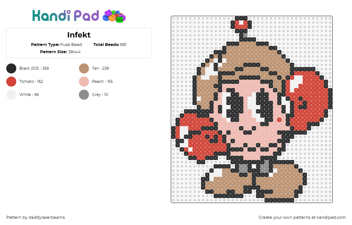 Infekt - Fuse Bead Pattern by daddylaserbeams on Kandi Pad - infekt,veggie friends,boxer,mushroom,dj,dubstep,music,edm,character,pink,tan,red