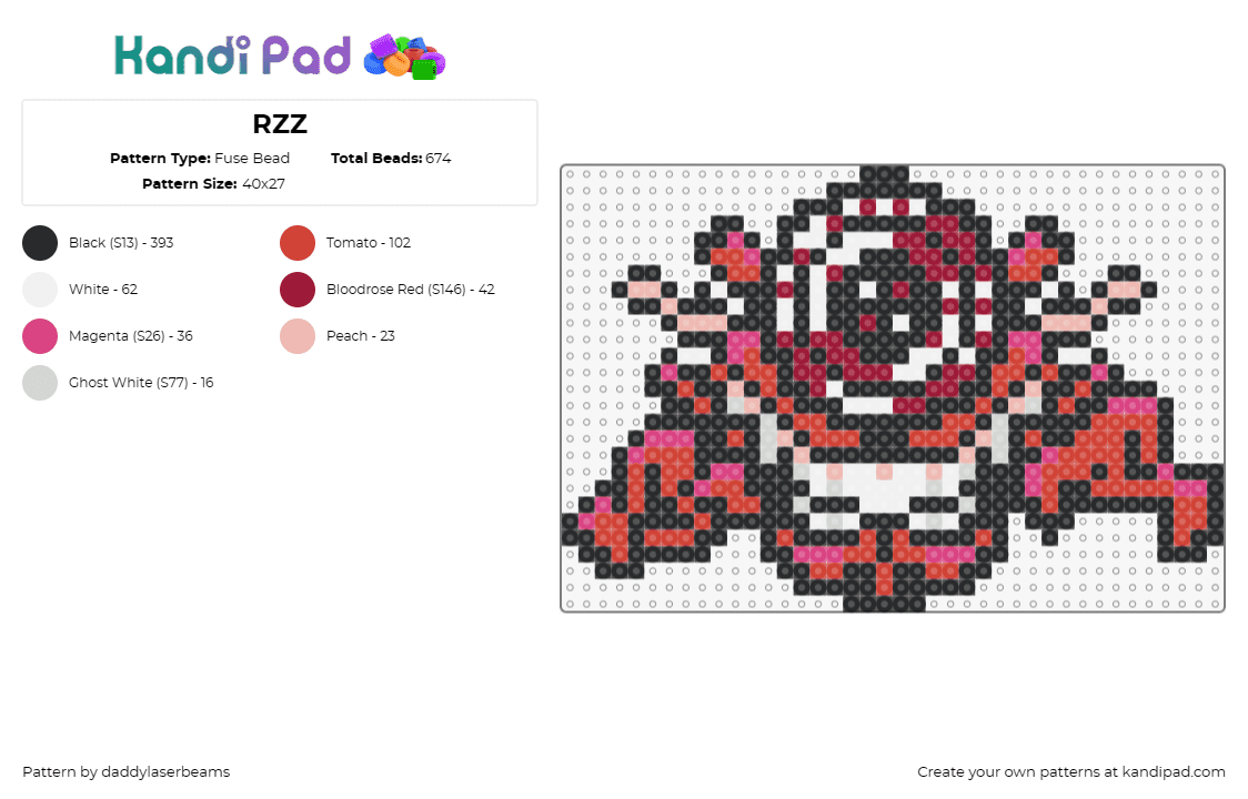 RZZ - Fuse Bead Pattern by daddylaserbeams on Kandi Pad - rezz,subtronics,cyclops,hypnotic,dj,edm,music,trippy,teeth,red