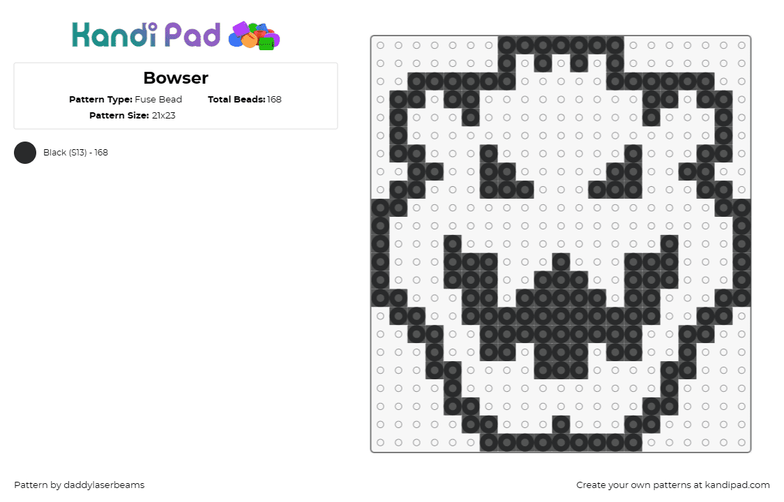 Bowser - Fuse Bead Pattern by daddylaserbeams on Kandi Pad - bowser,nintendo,mario,antagonist,gaming,retro,video game,character