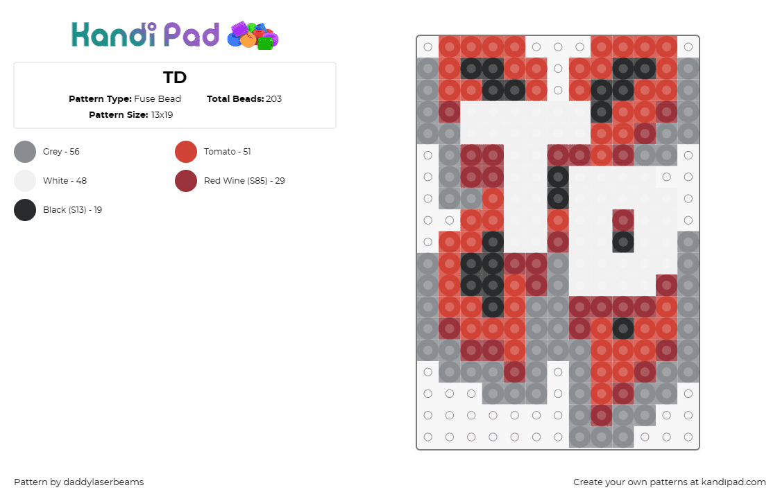 TD - Fuse Bead Pattern by daddylaserbeams on Kandi Pad - hunder dome,excision,dj,edm,music,dubstep,electronic,bass,red