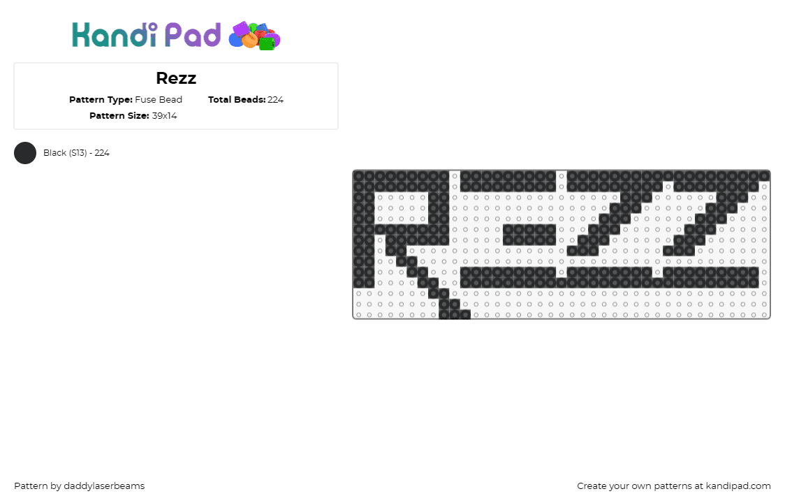 Rezz - Fuse Bead Pattern by daddylaserbeams on Kandi Pad - rezz,logo,text,dj,music,edm,simple,black