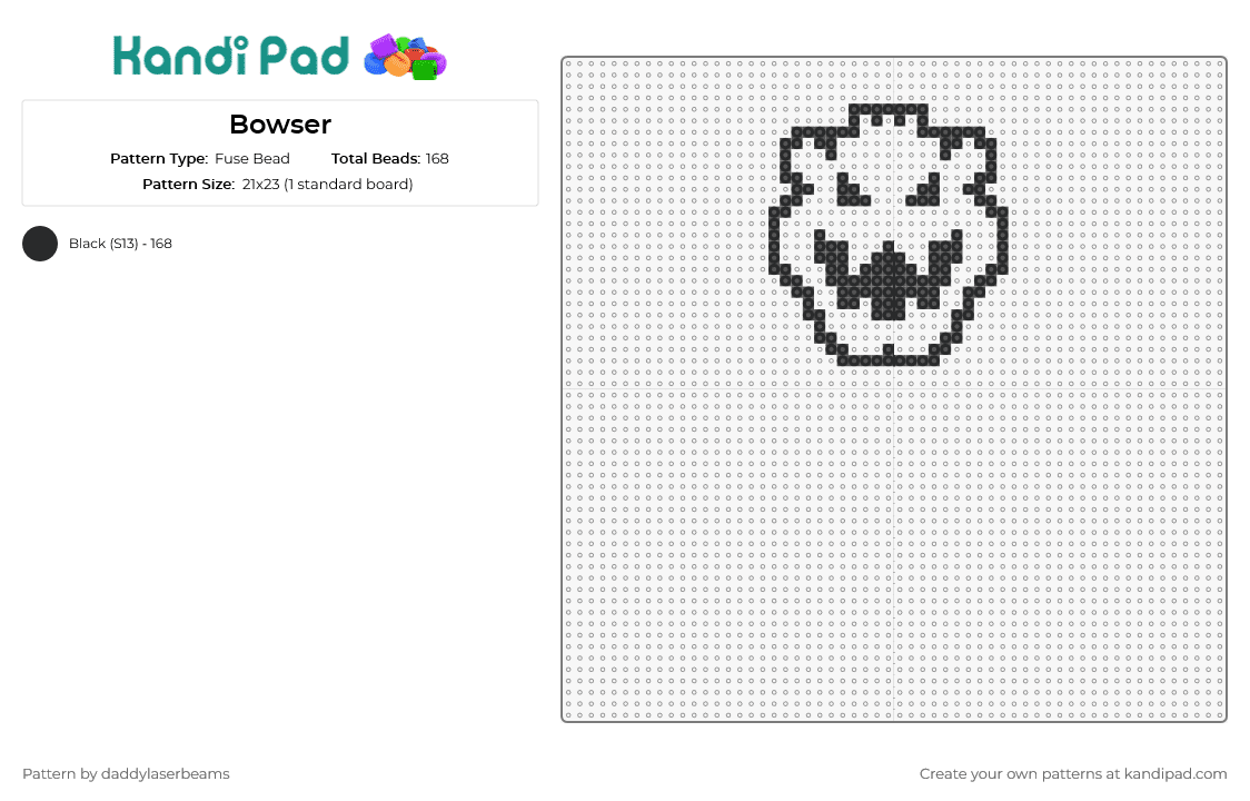 Bowser - Fuse Bead Pattern by daddylaserbeams on Kandi Pad - bowser,nintendo,mario,antagonist,gaming,retro,video game,character