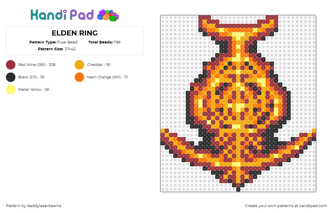 ELDEN RING - Fuse Bead Pattern by daddylaserbeams on Kandi Pad - elden ring,video game,iconic emblem,flame of ambition,interlaced design,orange