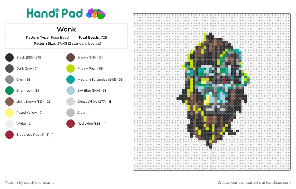 Wonk - Fuse Bead Pattern by daddylaserbeams on Kandi Pad - gorilla,subject wonk,cyborg,music,silverback,animal,sci-fi,rhythm