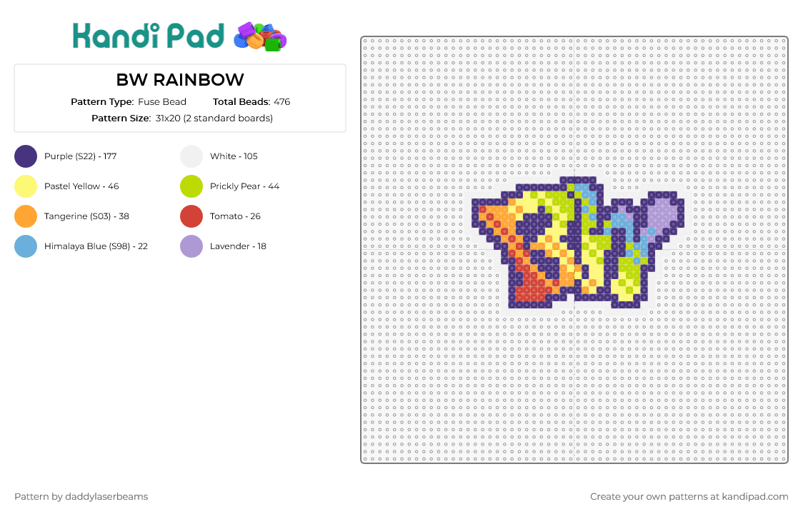 BW RAINBOW - Fuse Bead Pattern by daddylaserbeams on Kandi Pad - bw,logo,dj,text,music,edm,rainbow,colorful