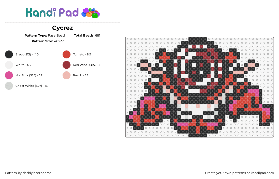 Cycrez - Fuse Bead Pattern by daddylaserbeams on Kandi Pad - rezz,subtronics,cyclops,hypnotic,dj,edm,music,trippy,teeth,red