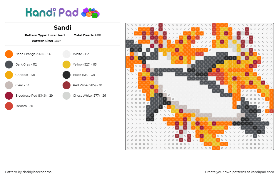 Sandi - Fuse Bead Pattern by daddylaserbeams on Kandi Pad - penguin,starfish,bird,animal,white,orange