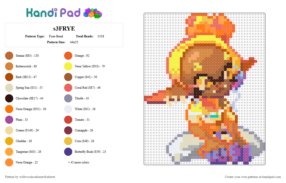 s3FRYE - Fuse Bead Pattern by willwoodscabinetofcaberet on Kandi Pad - blue, colorful, frye, gray, orange, purple, red, splatoon, tan, yellow