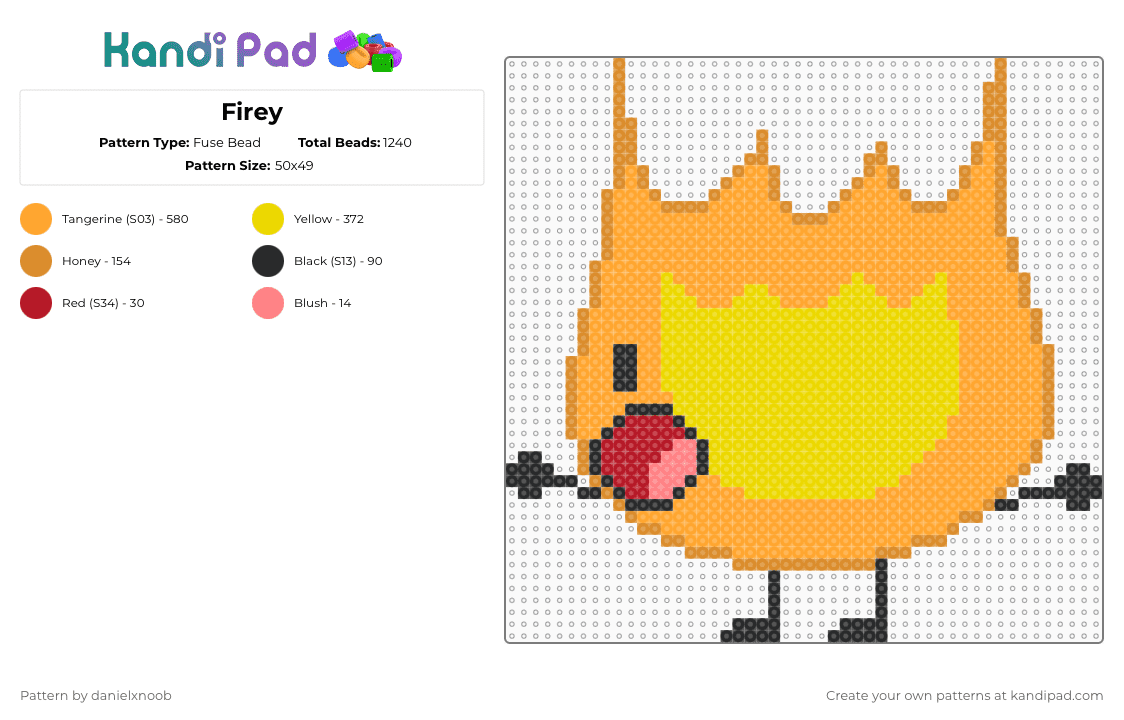 Firey - Fuse Bead Pattern by danielxnoob on Kandi Pad - orange,yellow