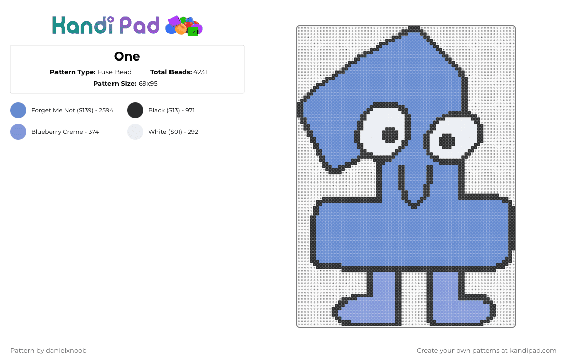 One - Fuse Bead Pattern by danielxnoob on Kandi Pad - blue,bfdi,bfdi one,one bfdi,one