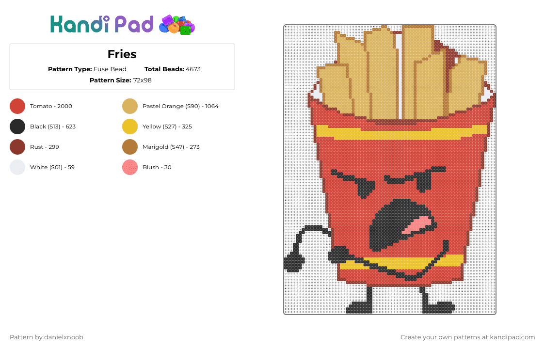Fries - Fuse Bead Pattern by danielxnoob on Kandi Pad - orange,red,bfdi,fries,fries bfdi,bfdi fries