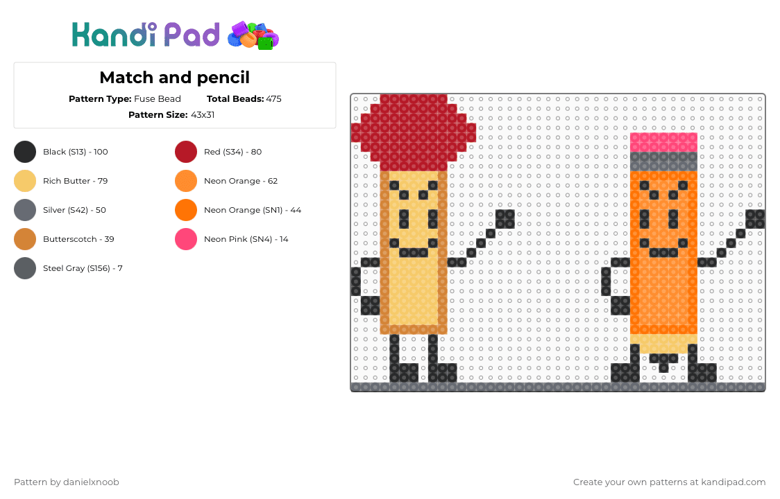Match and pencil - Fuse Bead Pattern by danielxnoob on Kandi Pad - orange,red,bfdi,match bfdi,pencil bfdi,pencil