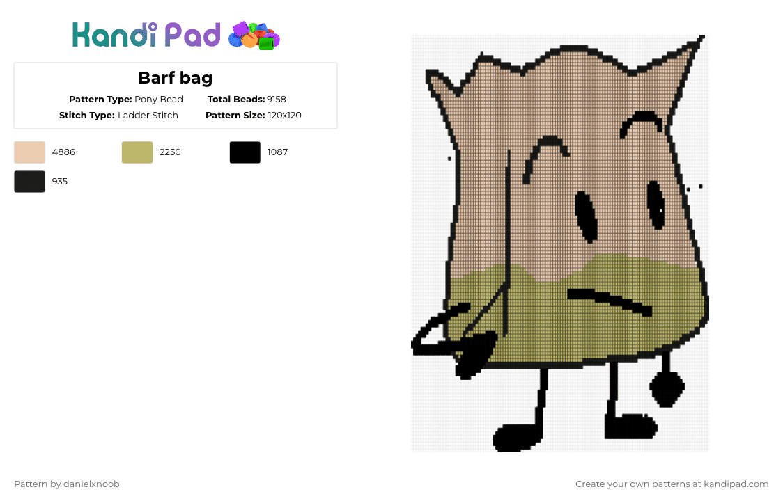 Barf bag - Pony Bead Pattern by danielxnoob on Kandi Pad - beige,bfdi,bfdi barf bag,barfbag,barf bag bfdi