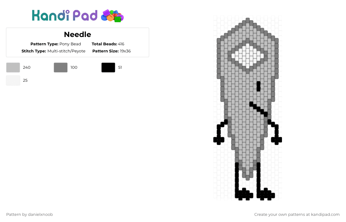 Needle - Pony Bead Pattern by danielxnoob on Kandi Pad - gray,beige,bfdi,needle bfdi