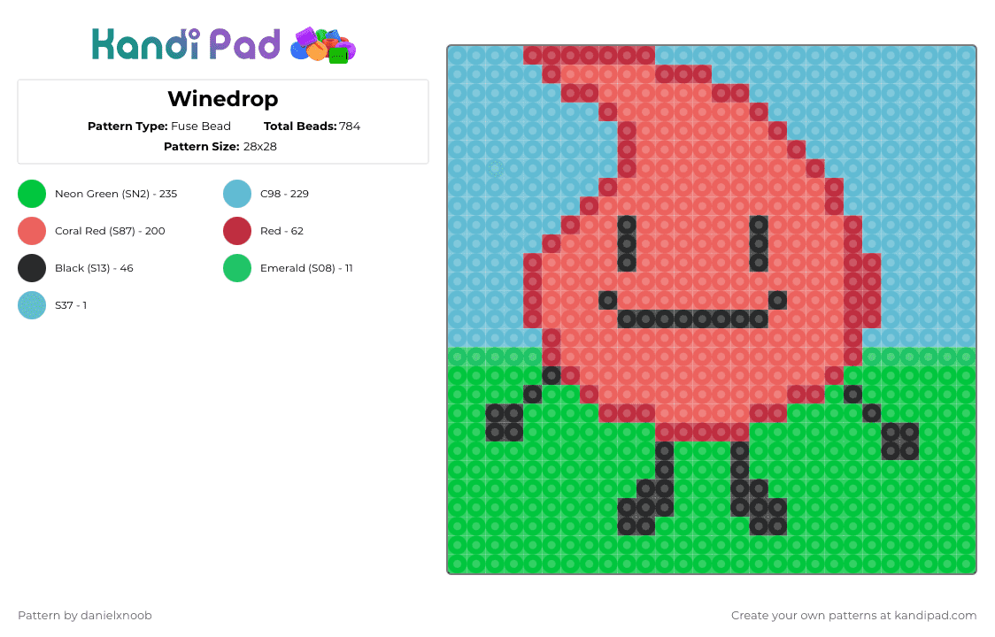 Winedrop - Fuse Bead Pattern by danielxnoob on Kandi Pad - red,green,light blue,bfdi,bfdi teardrop,teardrop bfdi,winedrop,myteardrop