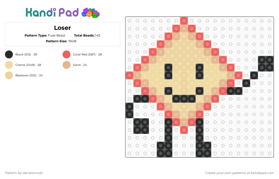 Loser - Fuse Bead Pattern by danielxnoob on Kandi Pad - red,beige,loser,loser bfdi,bfdi