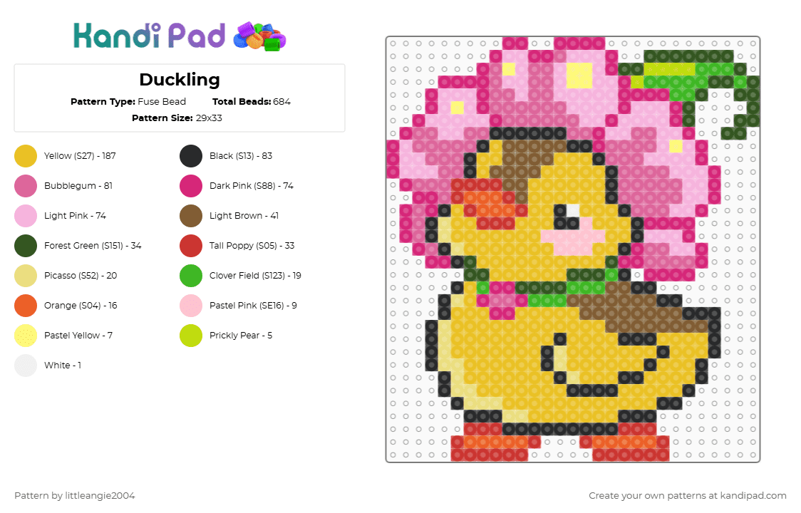 Duckling - Fuse Bead Pattern by littleangie2004 on Kandi Pad - pink,yellow