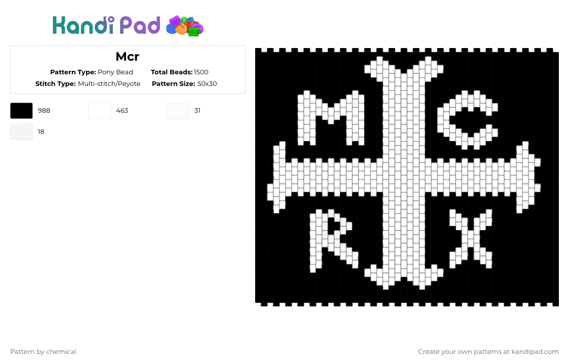 Mcr - Pony Bead Pattern by chemical on Kandi Pad - black,white