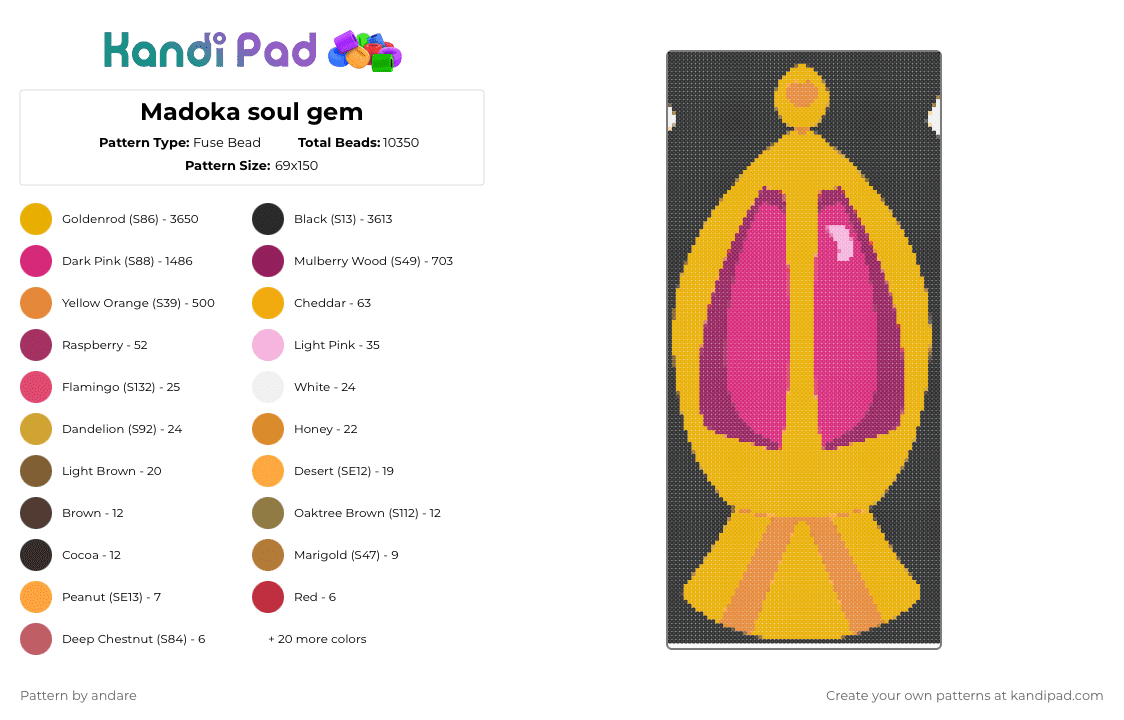 Madoka soul gem - Fuse Bead Pattern by andare on Kandi Pad - orange,pink