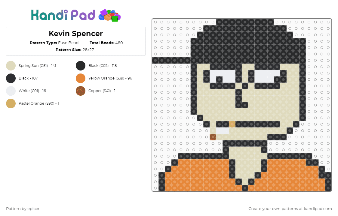 Kevin Spencer - Fuse Bead Pattern by epicer on Kandi Pad - beige,orange
