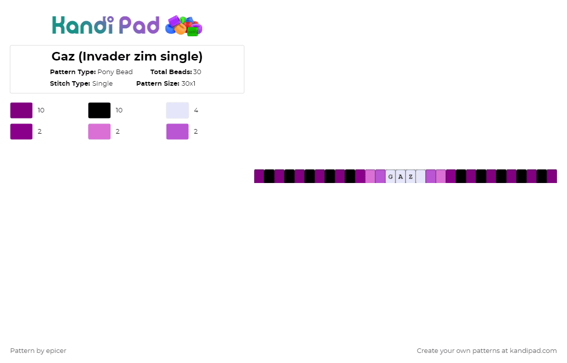 Gaz (Invader zim single) - Pony Bead Pattern by epicer on Kandi Pad - pink,cartoon,2000