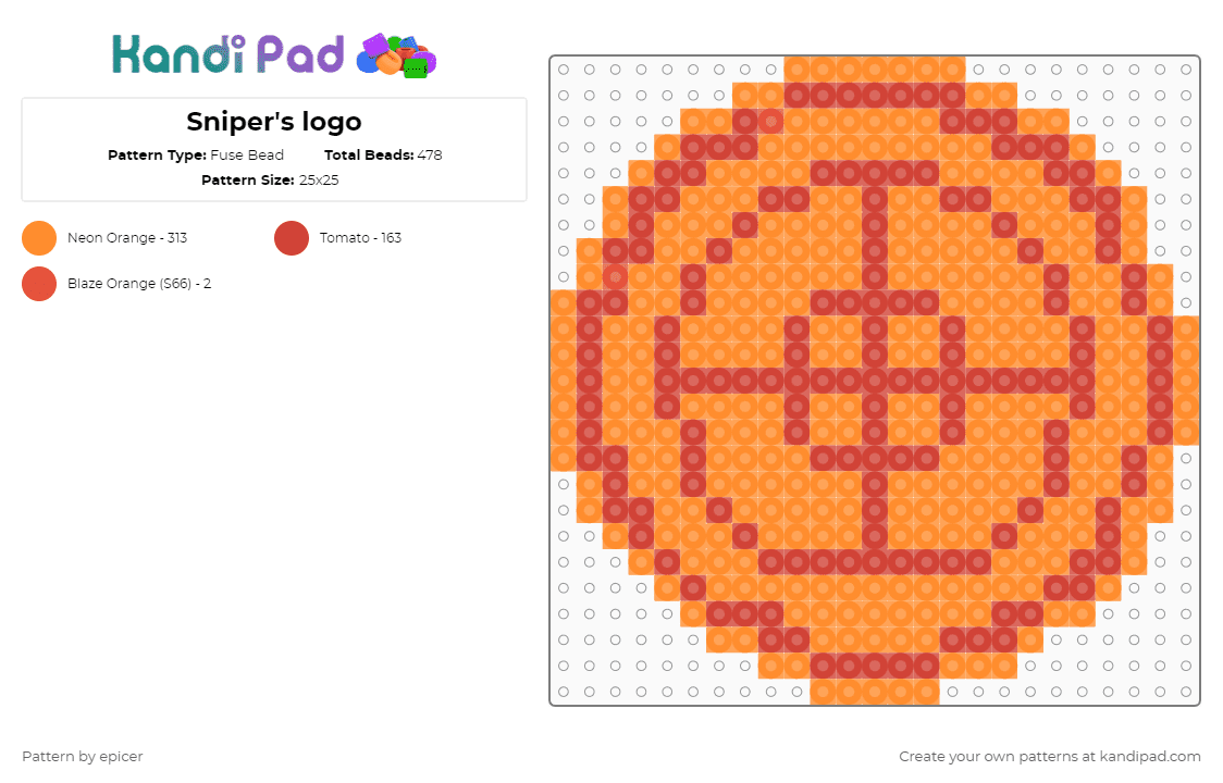 Sniper\'s logo - Fuse Bead Pattern by epicer on Kandi Pad - orange,red