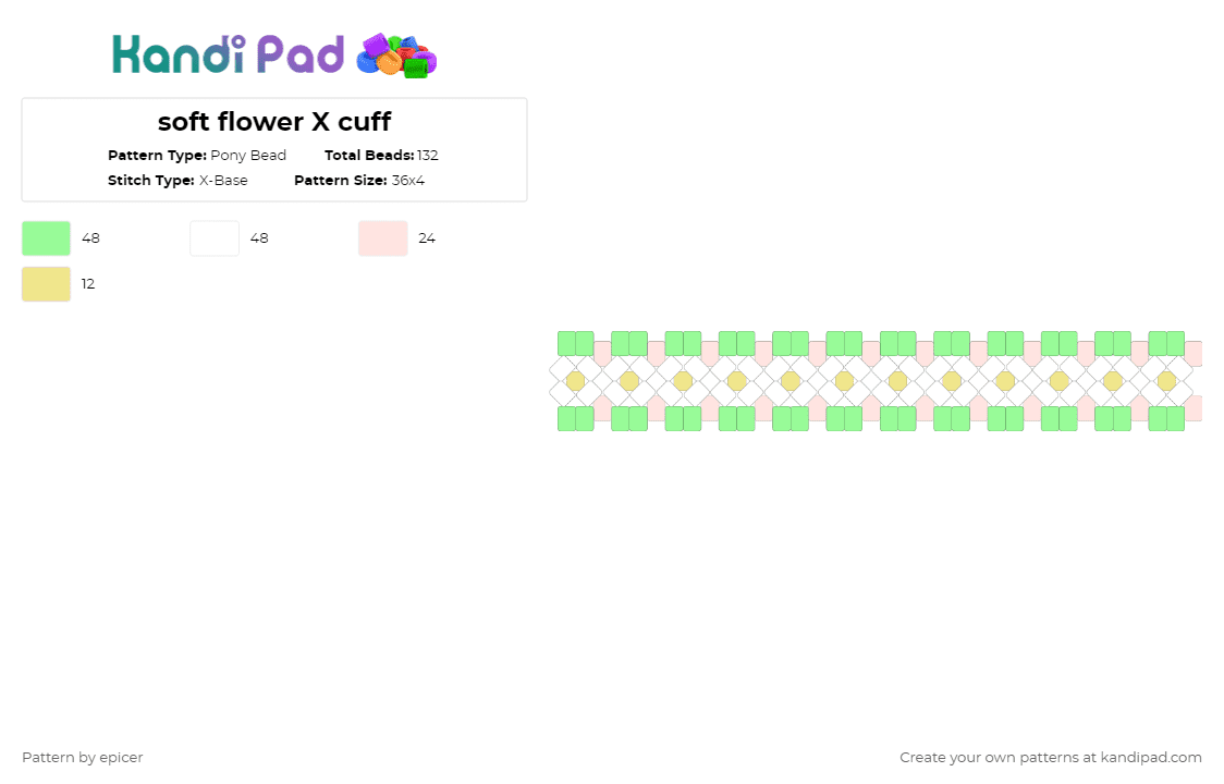 soft flower X cuff - Pony Bead Pattern by epicer on Kandi Pad - teal,cotdcottagecore