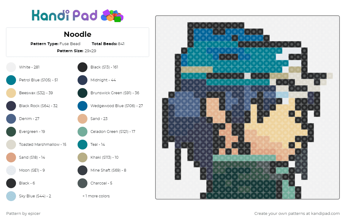 Noodle - Fuse Bead Pattern by epicer on Kandi Pad - white,beige,teal,purple,colorful