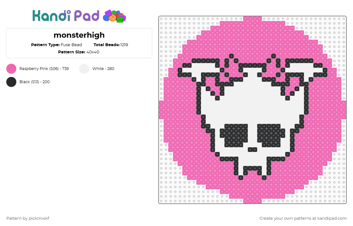 monsterhigh - Fuse Bead Pattern by pickmi4kf on Kandi Pad - pink,white