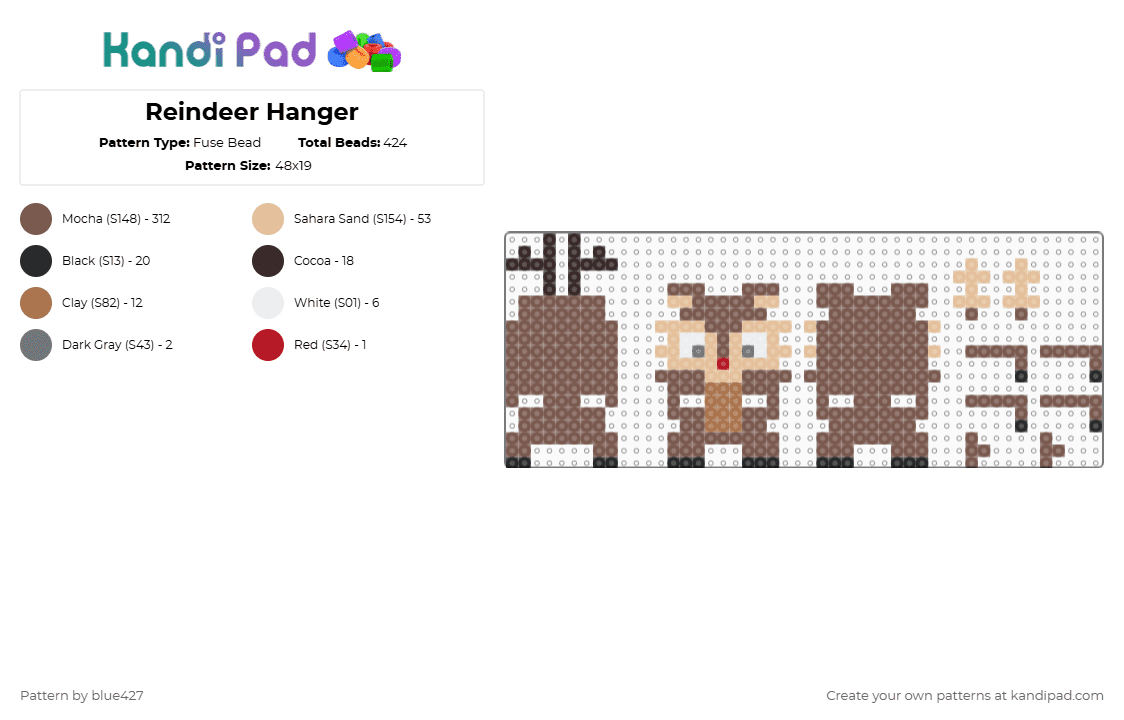 Reindeer Hanger - Fuse Bead Pattern by blue427 on Kandi Pad - tan