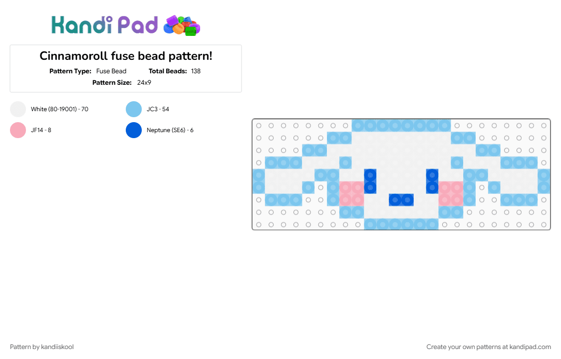Cinnamoroll fuse bead pattern! - Fuse Bead Pattern by kandiiskool on Kandi Pad - blue, character, cinnamoroll, cute, fusebead, light blue, perler beads, sanrio, tenshi kaiwai, white