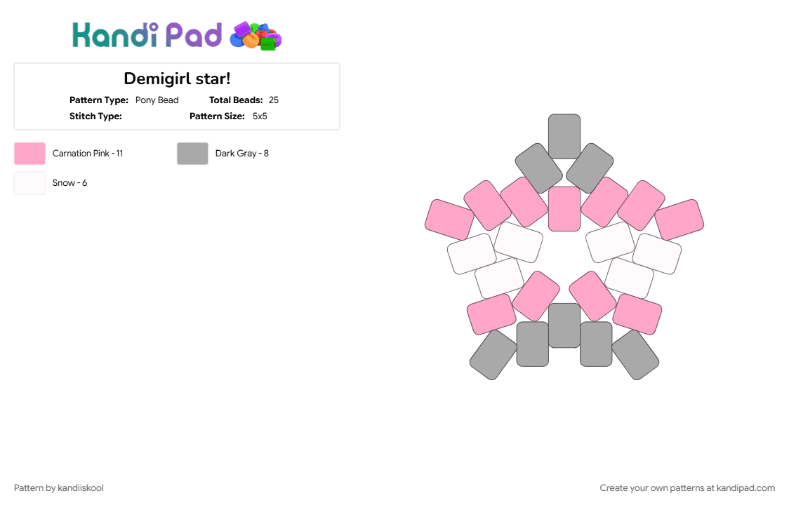 Demigirl star! - Pony Bead Pattern by kandiiskool on Kandi Pad - beige, demigirl, demigirl pride, gender, nonbinary, pink, pride, queer, queer pride, star