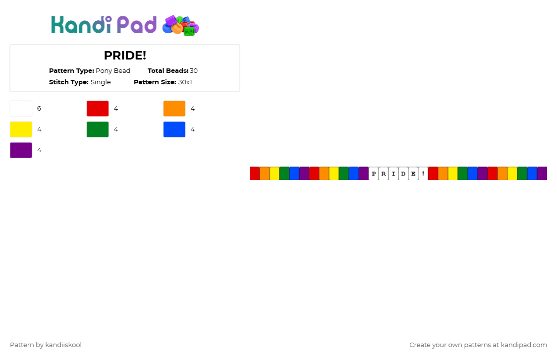 PRIDE! - Pony Bead Pattern by kandiiskool on Kandi Pad - orange,green,pink,colorful,lgbtq,pride,single,rainbow,loveislove