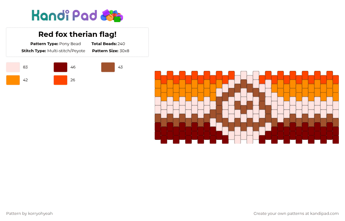 Red fox therian flag! - Pony Bead Pattern by deleted_user_87215 on Kandi Pad - red,fox,red fox,fox therian,therian,therian flag