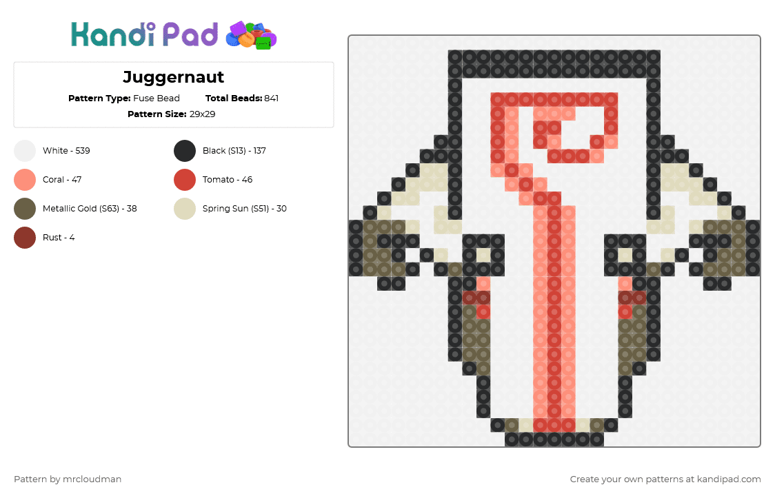 Juggernaut - Fuse Bead Pattern by mrcloudman on Kandi Pad - white,red,orange,juggernaut,dota,dota 2,avatar,heroes