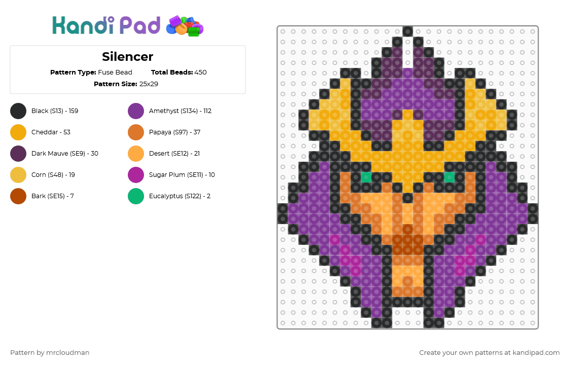 Silencer - Fuse Bead Pattern by mrcloudman on Kandi Pad - pink,orange,silencer,dota,dota 2,avatar,heroes