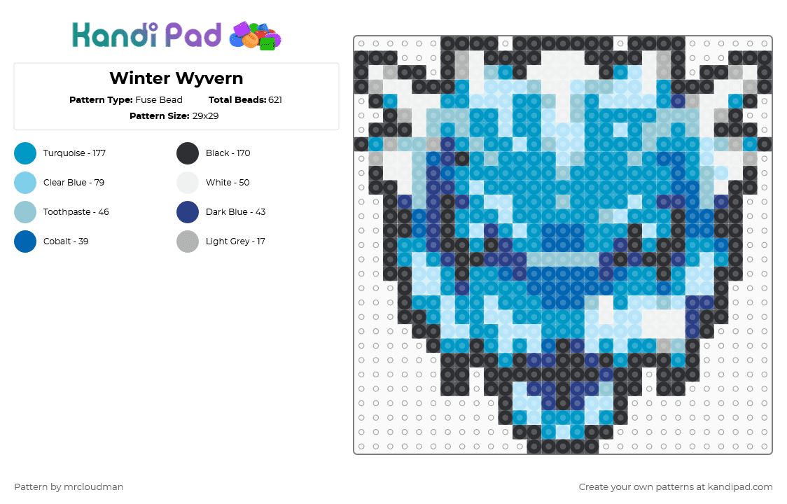 Winter Wyvern - Fuse Bead Pattern by mrcloudman on Kandi Pad - light blue,winter wyvern,dota,dota 2,winter,wyvern,avatar