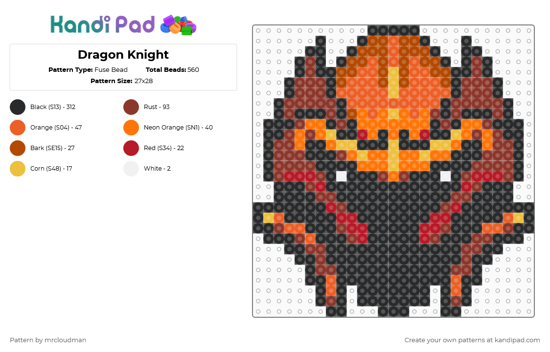 Dragon Knight - Fuse Bead Pattern by mrcloudman on Kandi Pad - black,red,orange,dragon knight,dragon,knight,dota,dota 2,avatar,heroes,hero