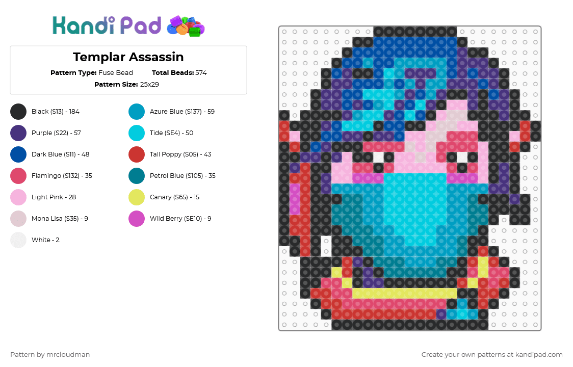 Templar Assassin - Fuse Bead Pattern by mrcloudman on Kandi Pad - purple,light blue,red,templar assassin,dota 2,dota,avatar,heroes