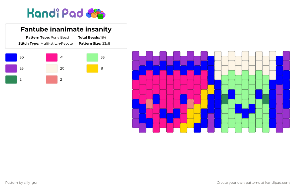 Fantube inanimate insanity - Pony Bead Pattern by silly_gurl on Kandi Pad - purple,pink,teal