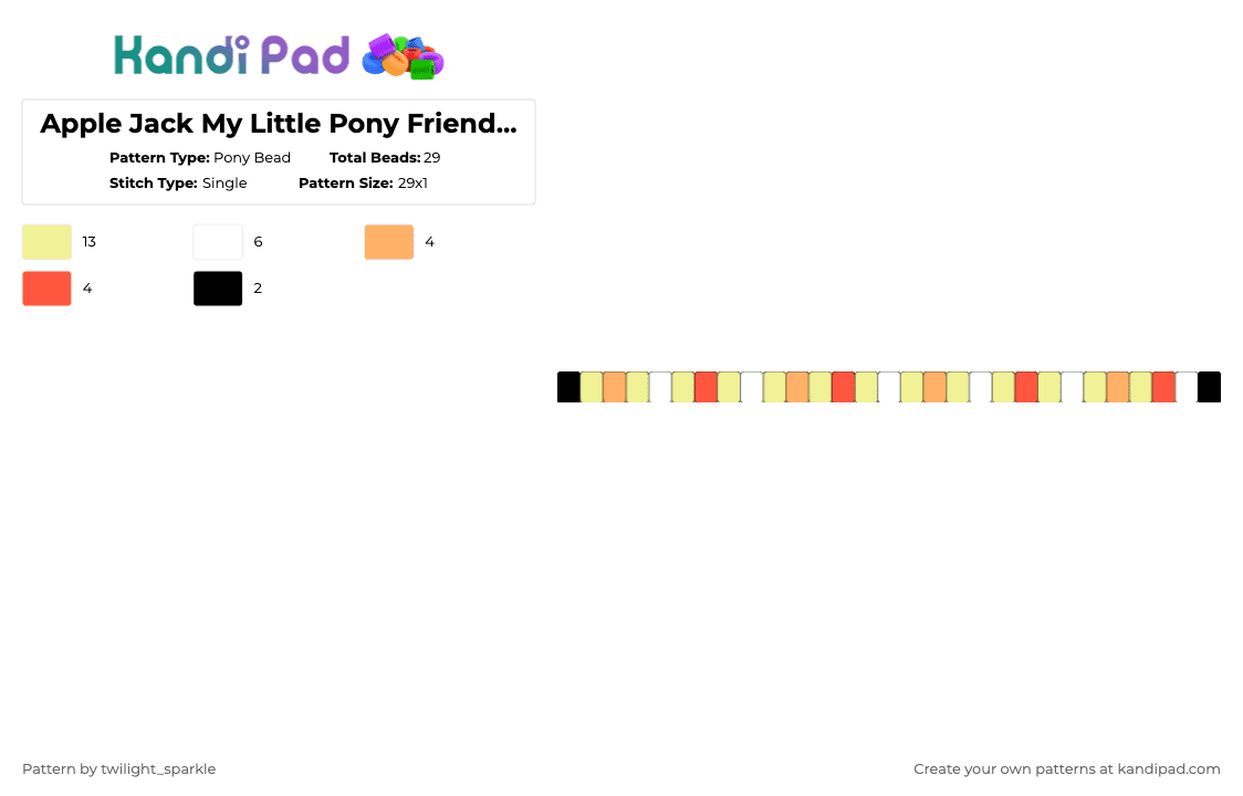 Apple Jack Fourth Generation 2010 My Little Pony Friendship is Magic MLP Bracelet - Pony Bead Pattern by twilight_sparkle on Kandi Pad - yellow,apple,apple jack,jack,my little pony,mlp,bracelet,friendship is magic