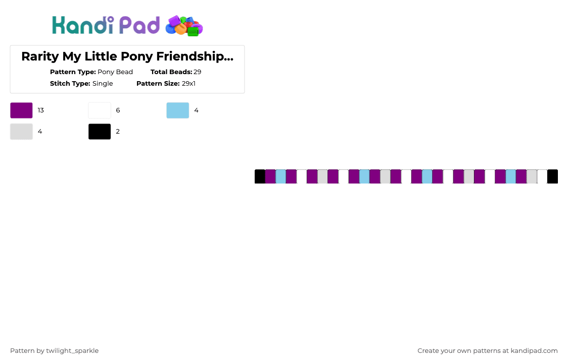 Rarity Fourth Generation 2010 My Little Pony Friendship is Magic MLP Bracelet - Pony Bead Pattern by twilight_sparkle on Kandi Pad - pink,raity,my little pony,friendship is magic,mlp,bracelet