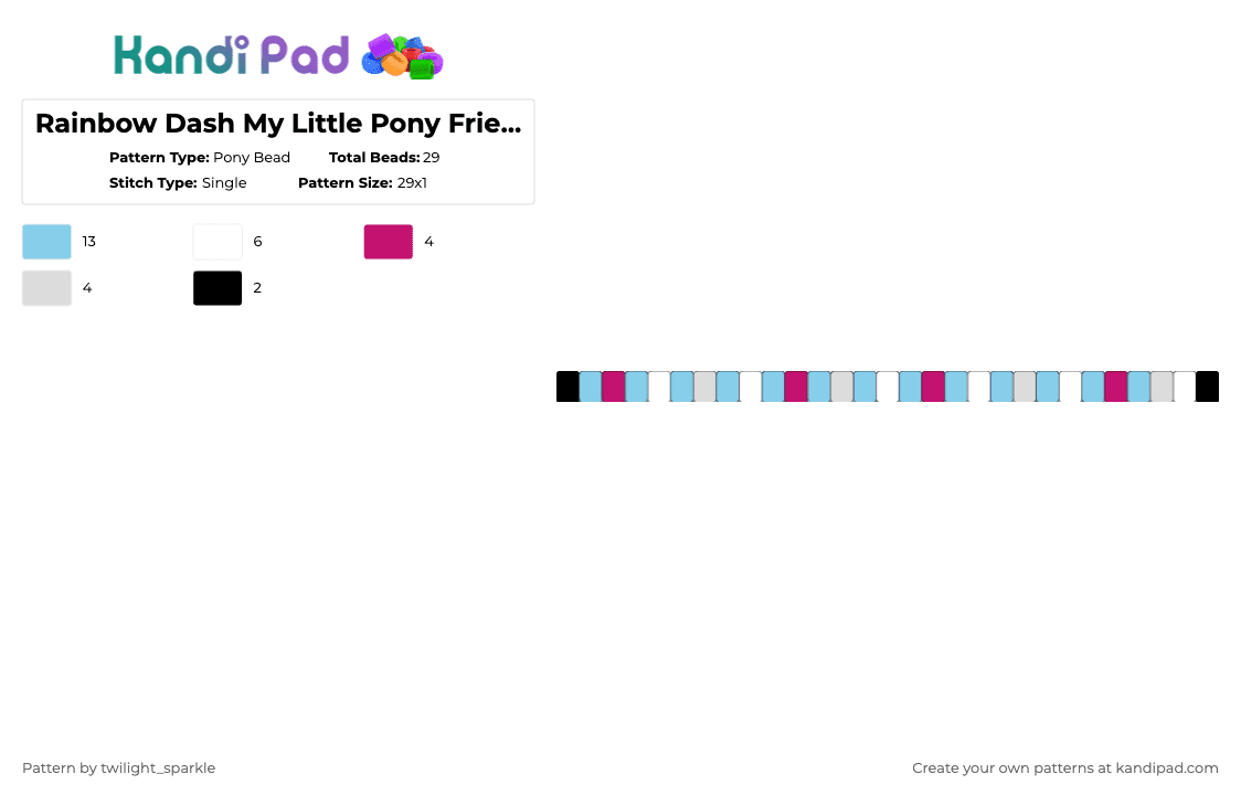 Rainbow Dash Fourth Generation 2010 My Little Pony Friendship is Magic MLP Bracelet - Pony Bead Pattern by twilight_sparkle on Kandi Pad - light blue,rainbow dash,rainbow,dash,my little pony,mlp,friendship is magic,bracelet