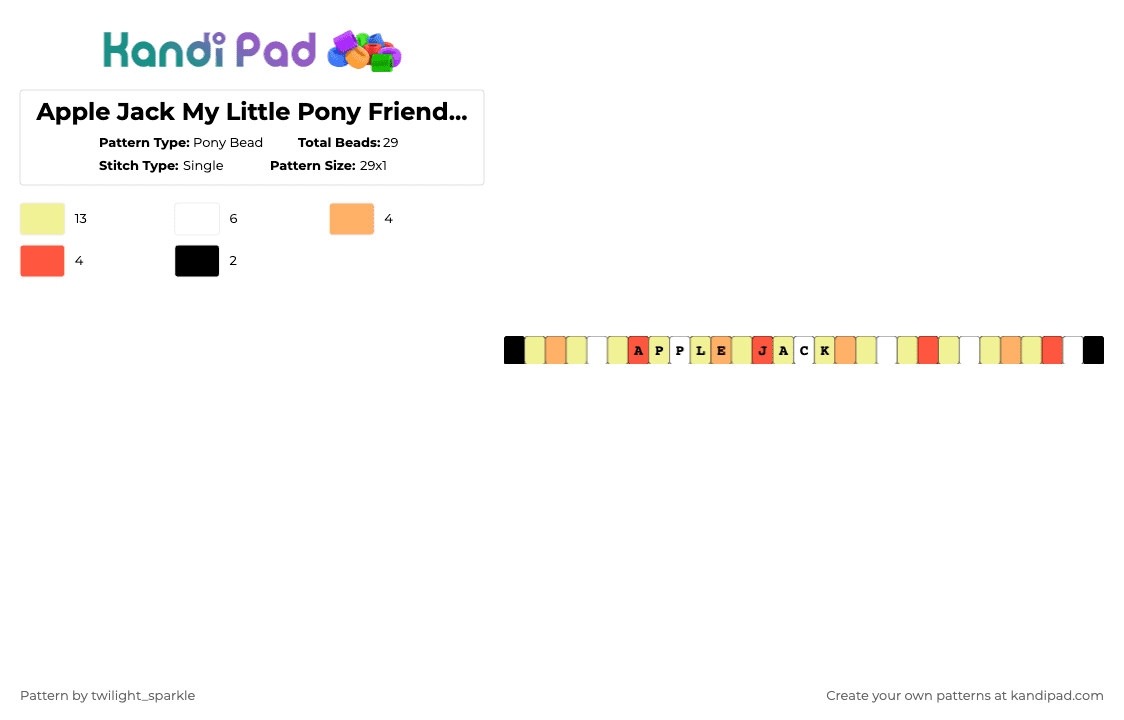 Apple Jack Fourth Generation 2010 My Little Pony Friendship is Magic MLP Bracelet! - Pony Bead Pattern by twilight_sparkle on Kandi Pad - yellow,apple,jack,apple jack,my little pony,friendship is magic,mlp,bracelet