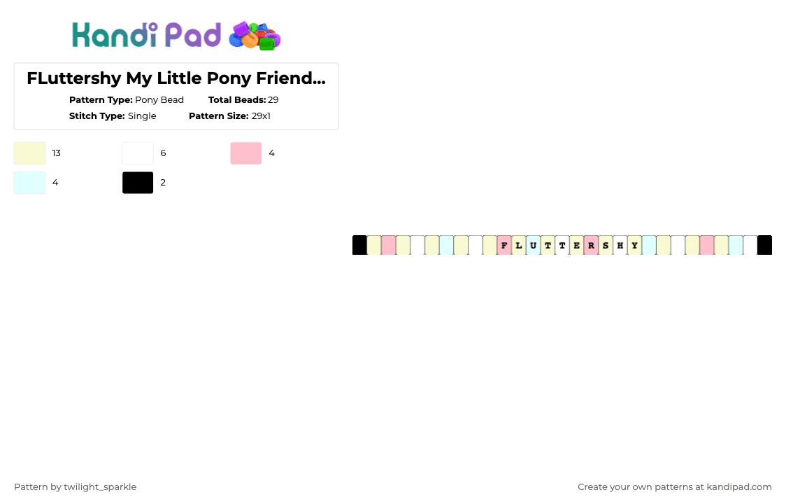 FLuttershy Fourth Generation 2010 My Little Pony Friendship is Magic MLP Bracelet! - Pony Bead Pattern by twilight_sparkle on Kandi Pad - white,flutter,shy,flutter shy,fluttershy,my little pony,friendship is magic,mlp,bracelet
